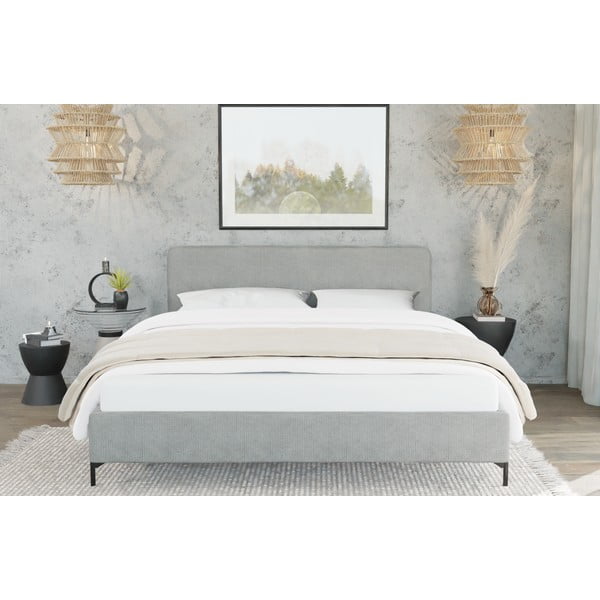 Világosszürke kárpitozott franciaágy ágyráccsal 140x200 cm Barker – Ropez-image-3