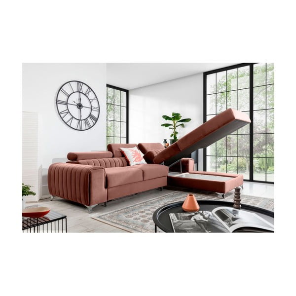 Rózsaszín bársony kinyitható-tárolóhelyes sarokkanapé (jobb oldali-heverő résszel) Grayson – ELTAP-image-3