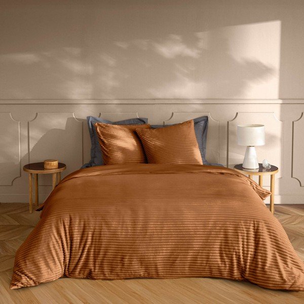 Világosbarna kétszemélyes-hosszabbított háromrészes flanel ágyneműhuzat 240x220 cm Veloutea – douceur d'intérieur-image-1