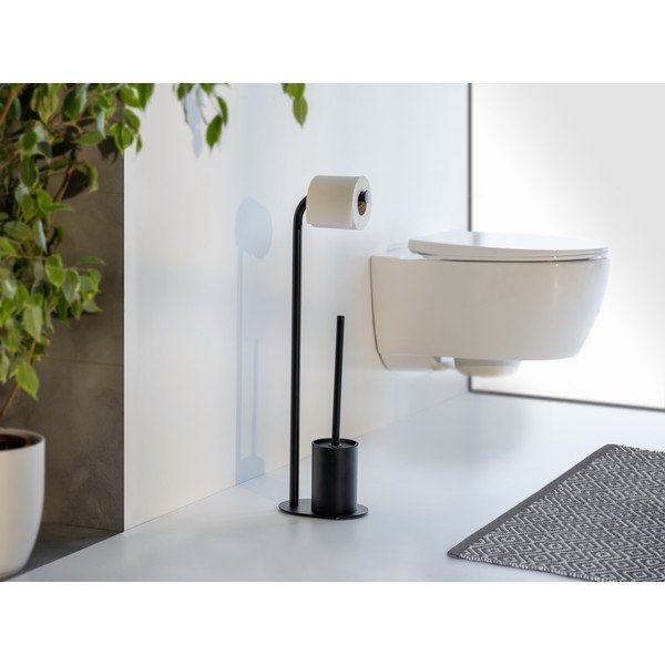 Fekete acél WC-papír tartó állvány WC-kefével Levante – Wenko-image-2