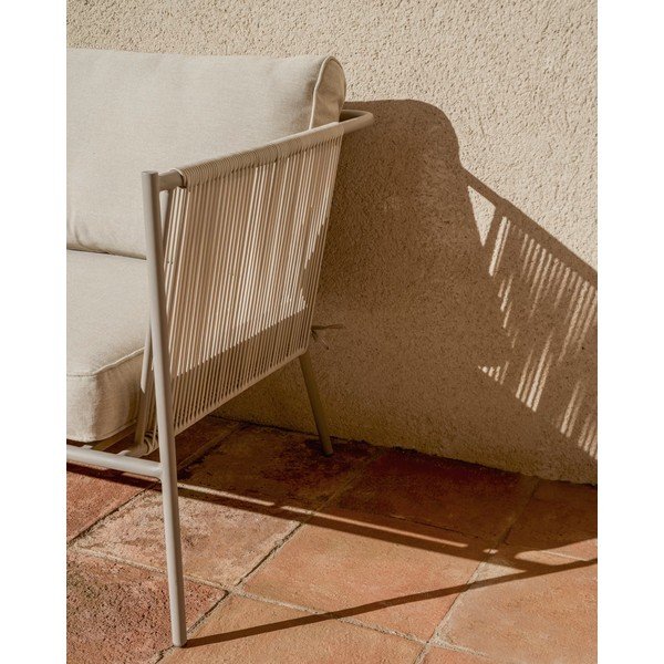 Krémszínű-szürkésbarna fém-párnázott kerti fotel Zivia – Kave Home-image-3