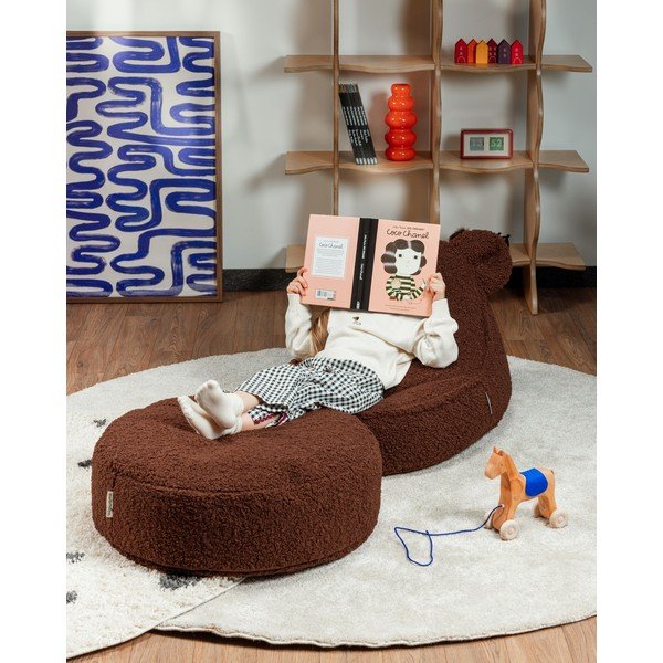 Sötétbarna buklé gyerek babzsákfotel Warm Hazel – Wigiwama-image-2