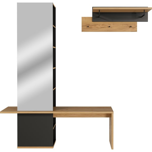 Sötétszürke előszoba bútor tölgyfa dekorral - Germania