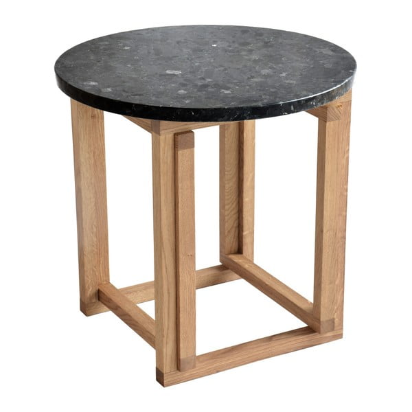 Accent fekete gránit kisasztal tölgyfa vázzal, Ø 50 cm - RGE