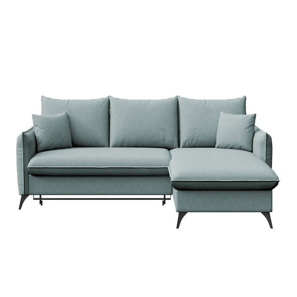 Világoskék kinyitható tárolóhelyes sarokkanapé (jobb oldali-heverő résszel) Brim – Rodier