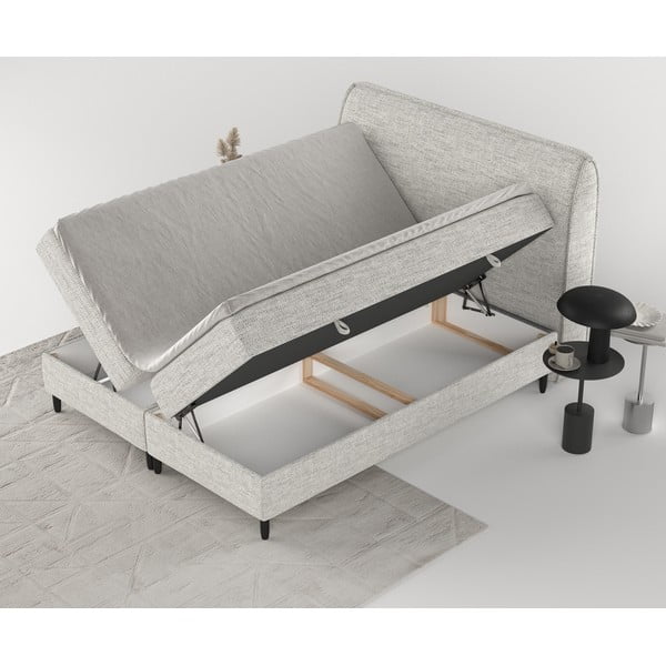 Világosszürke ágyneműtartós boxspring ágy 140x200 cm Melba – Maison de Rêve-image-3