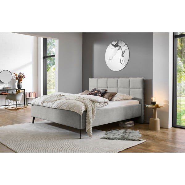 Világosszürke kárpitozott franciaágy ágyrács nélkül 180x200 cm Paulo – Meise Möbel-image-1