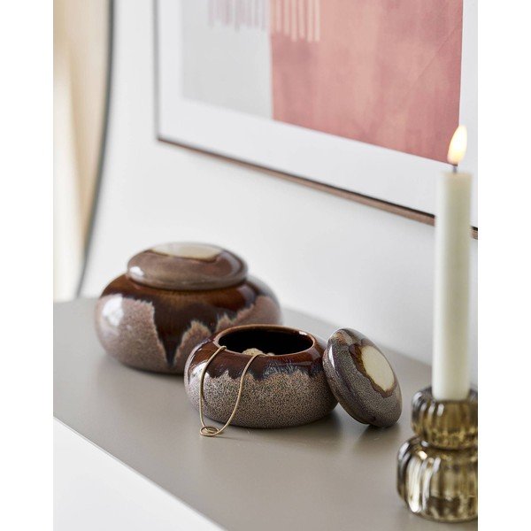 Barna dekoratív kerámia tárolódoboz szett 2 db-os ø 15x8,5 cm – House Nordic-image-1