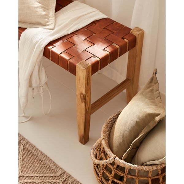 Konyakbarna-natúr színű bőr pad Calixta – Kave Home-image-2