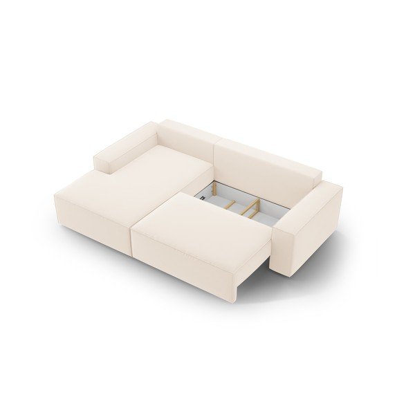 Bézs bársony kinyitható-tárolóhelyes sarokkanapé (bal oldali-heverő résszel) Jodie – Micadoni -image-4