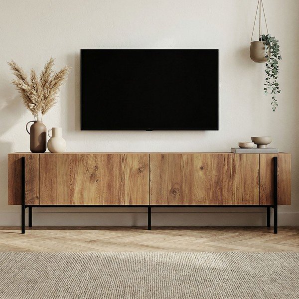 Natúr színű TV-állvány borovi fenyő dekorral 180x45x30 cm Nexus – Kalune Design-image-3