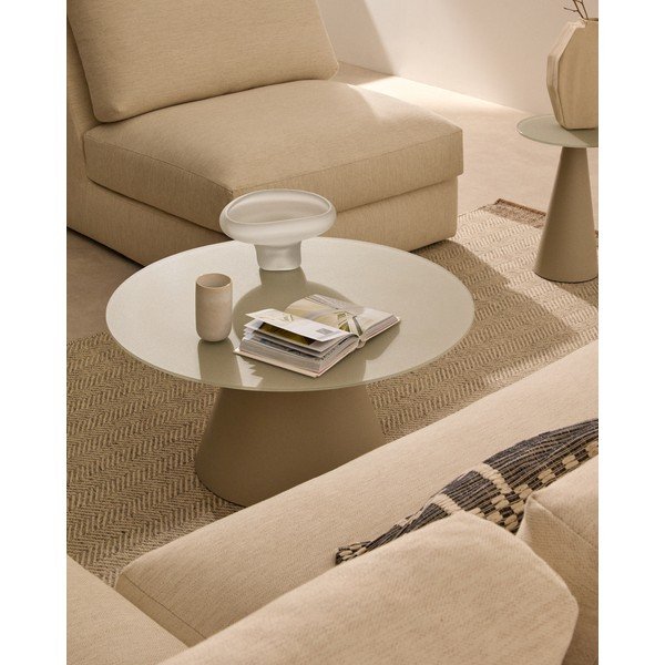 Világosszürke kerek dohányzóasztal üveg asztallappal ø 80 cm Wilshire – Kave Home-image-1