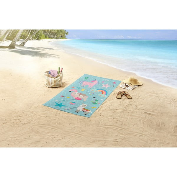 Kék gyerek bársony strandtörölköző 75x150 cm Moody – Good Morning-image-1