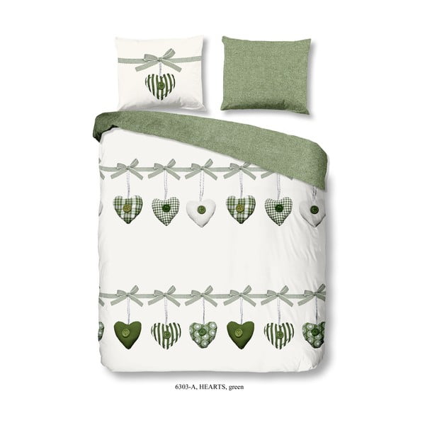 Hearts zöld egyszemélyes pamut ágynemű garnitúra, 135 x 200 cm - Good Morning