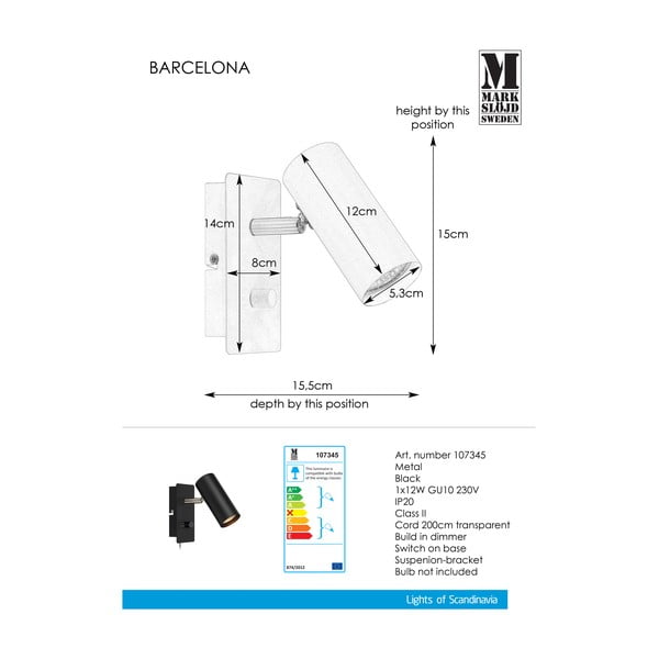 Barcelona fekete fali lámpa - Markslöjd-image-1