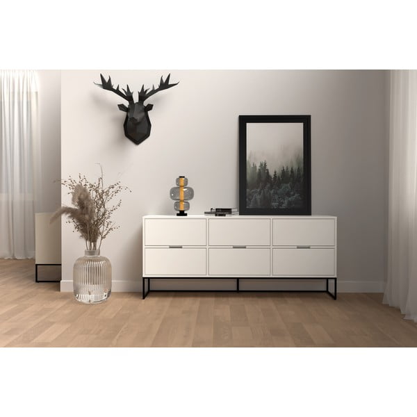 Lipp fehér tálalószekrény fekete fémlábakkal, 6 fiókkal - Tenzo-image-1