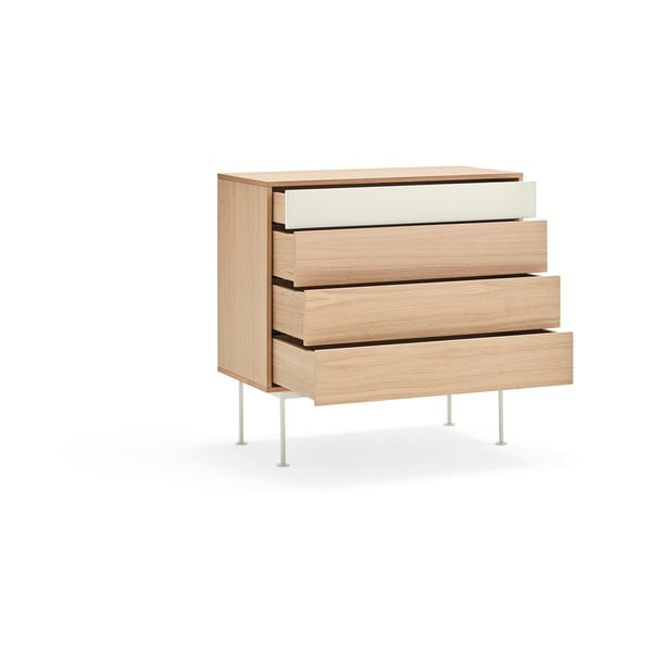 Yoko krémfehér fiókos komód tölgyfa dekorral - Teulat-image-2