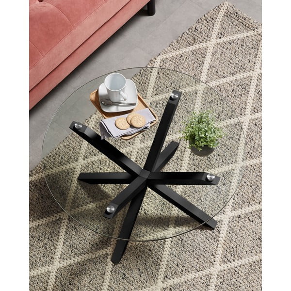 Fekete kerek dohányzóasztal üveg asztallappal ø 82 cm Argo – Kave Home-image-1