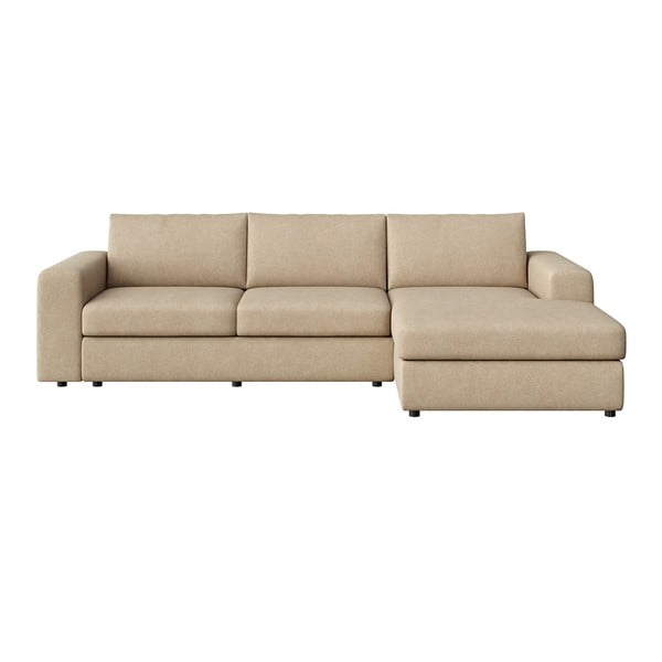 Világosbarna bársony sarokkanapé (jobb oldali-heverő résszel) Baga – Rodier