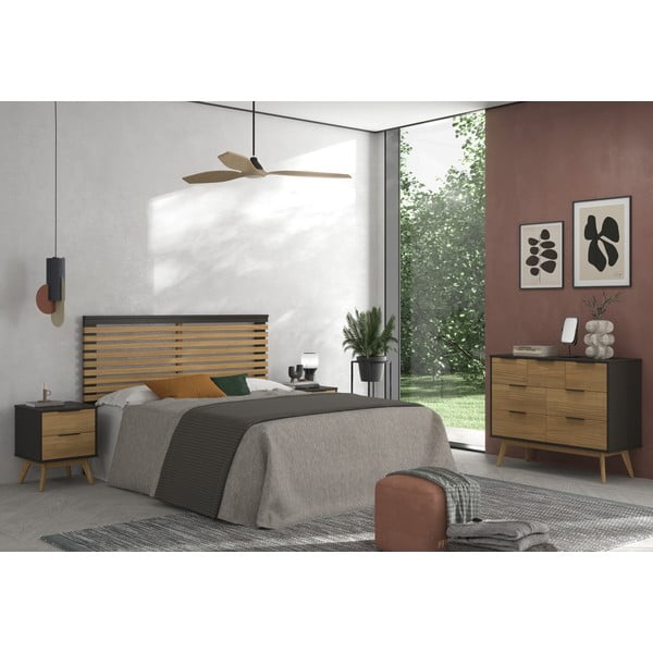 Fekete-natúr színű borovi fenyő ágytámla 163x100 cm Lavis – Marckeric-image-1