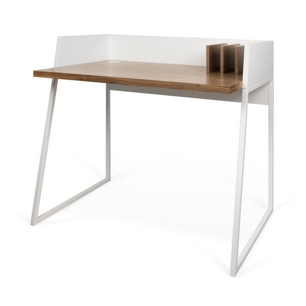 Volga fehér íróasztal, diófa mintás részletekkel - TemaHome-image-1