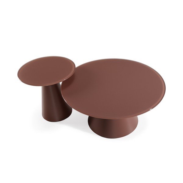 Barna kerek dohányzóasztal szett 2 db-os üveg asztallappal ø 80 cm Vida – MOME-image-4