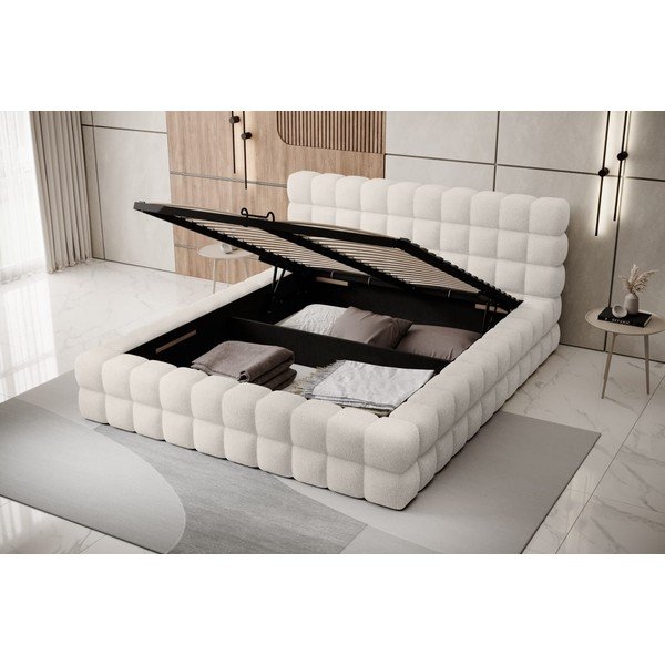 Fehér kárpitozott ágyneműtartós franciaágy ágyráccsal 140x200 cm Dizzle – ELTAP-image-2