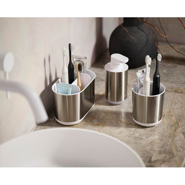 Ezüstszínű rozsdamentes acél fogkefetartó állvány Duo Steel – Joseph Joseph-image-4
