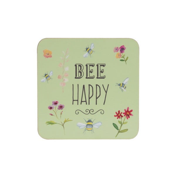 Bee Happy 4 db-os zöld parafa poháralátét szett - David Mason