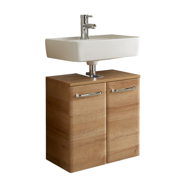 Natúr színű fali szekrény mosdókagyló nélkül tölgyfa dekorral 53x60 cm Quickset 318 – Pelipal-image-2