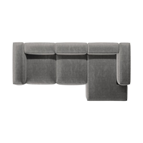 Világosszürke kordbársony sarokkanapé (jobb oldali-heverő résszel) Bergamo – Cosmopolitan Design-image-3