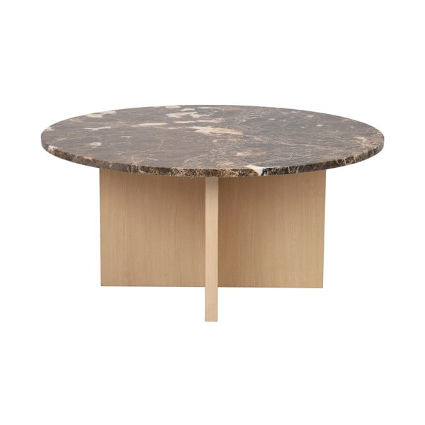 Barna-natúr színű márvány kerek dohányzóasztal 90x90 cm Brooksville - Rowico-image-3