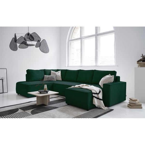 Sötétzöld kordbársony kinyitható sarokkanapé (bal oldali-U alakú) Brave Dave – Miuform-image-3