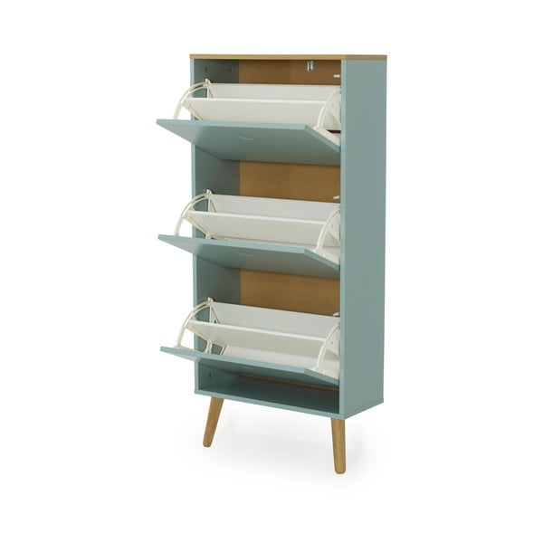 Dot zöld cipősszekrény tölgyfa dekorral, 3 billenős fiókkal - Tenzo-image-3