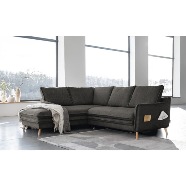 Sötétszürke kinyitható sarokkanapé (bal oldali) Charming Charlie – Miuform-image-3