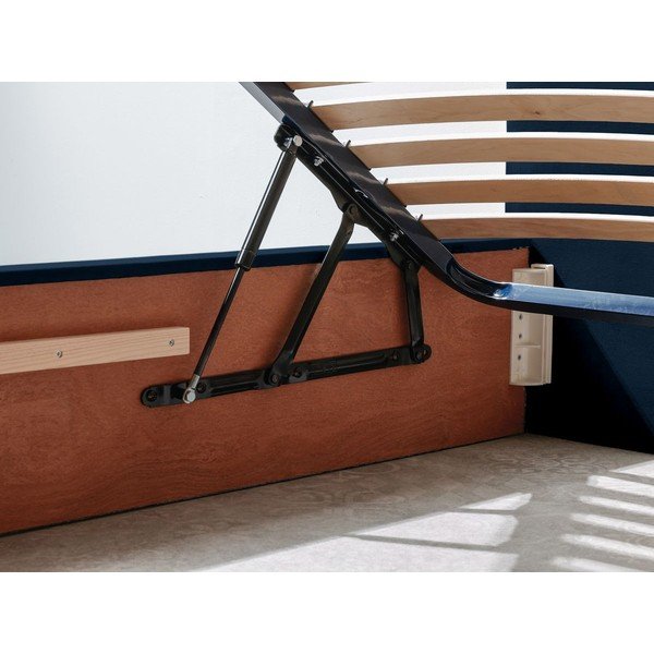 Sötétkék kárpitozott franciaágy tárolóhellyel ágyráccsal 160x200 cm Palmyre – Bobochic Paris-image-4