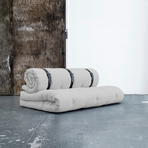 Buckle Up Light Grey állítható kanapéágy, fehér varrásos bőrpántokkal - Karup