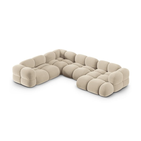 Bézs bársony sarokkanapé (bal oldali-U alakú) Loretto – Cosmopolitan Design