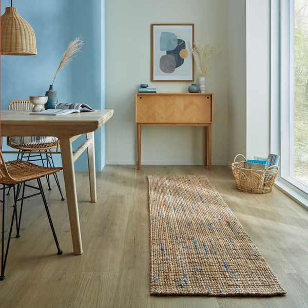 Kék-natúr színű kézi szövésű juta futószőnyeg 60x300 cm Jute Boucle Blue – Flair Rugs-image-1