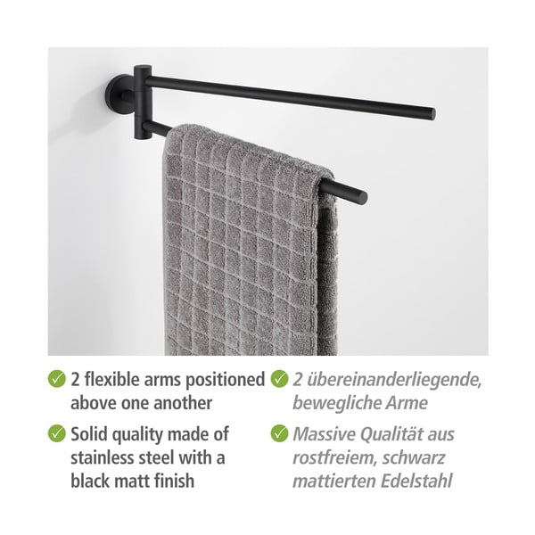 Matt fekete öntapadós rozsdamentes acél törölközőtartó Bosio – Wenko-image-3