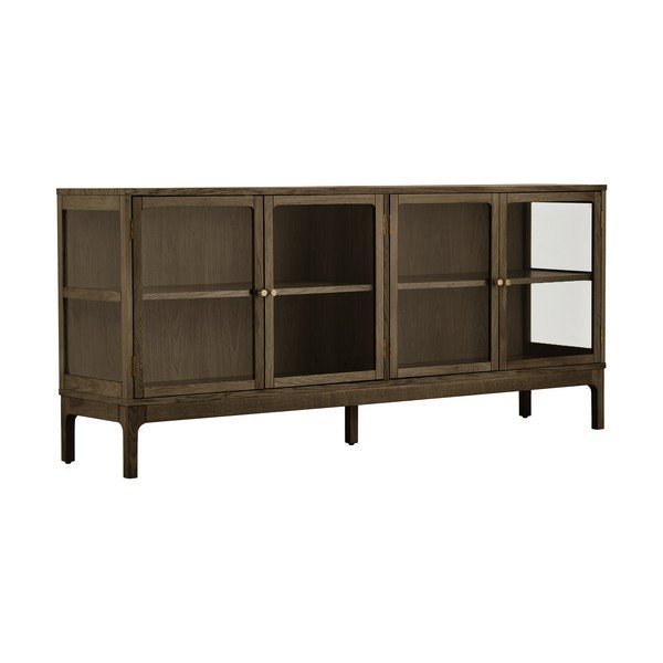 Sötétbarna tálalószekrény tölgyfa dekorral 180x80x40 cm Zamora – House Nordic