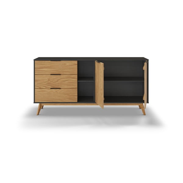 Fekete-natúr színű borovi fenyő alacsony komód 165x80 cm Lavis – Marckeric-image-4