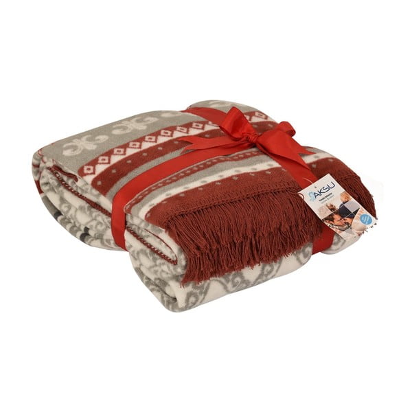 Mistic piros-szürke pamutkeverék karácsonyi takaró, 180 x 220 cm - Armada