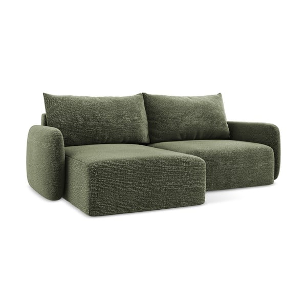 Zöld kinyitható-tárolóhelyes sarokkanapé (bal oldali) Kalena – Makamii-image-1