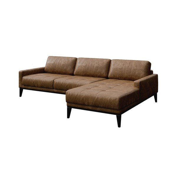 Musso Tufted barna bőr kanapé jobboldali fekvőfotellel - MESONICA-image-2