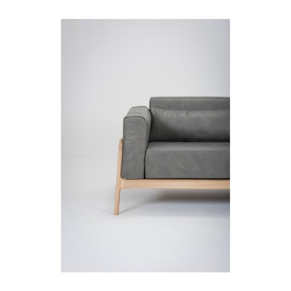 Fawn szürke kanapé bivalybőrből, tömör tölgyfa szerkezettel, 180 cm - Gazzda-image-2