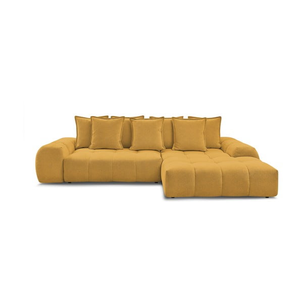 Mustársárga zsenília kinyitható-tárolóhelyes sarokkanapé (jobb oldali-heverő résszel) Everest – Bobochic Paris