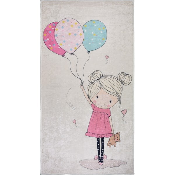 Rózsaszín-elefántcsont színű mosható gyerek szőnyeg 100x160 cm Girl & Baloons – Vitaus
