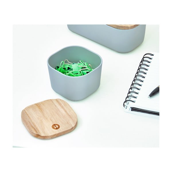 Eco szürke tárolódoboz paulownia fa fedéllel, 9 x 9 cm - iDesign-image-4