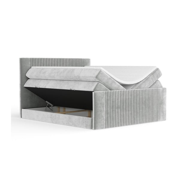 Világosszürke ágyneműtartós boxspring ágy 200x200 cm Bergamo – Maison de Rêve-image-2